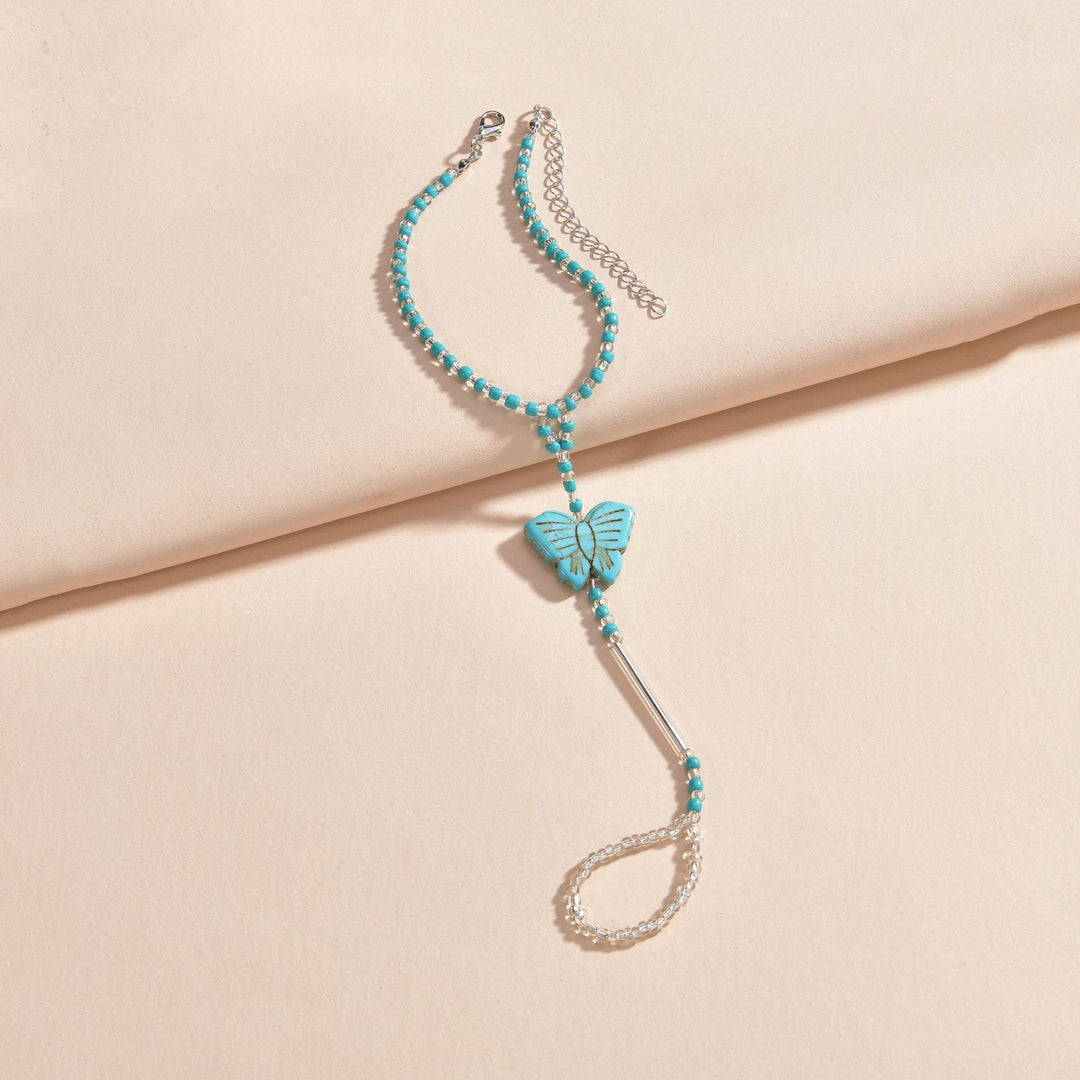 Bracelet de cheville percé papillon en perles turquoise Olivenorma