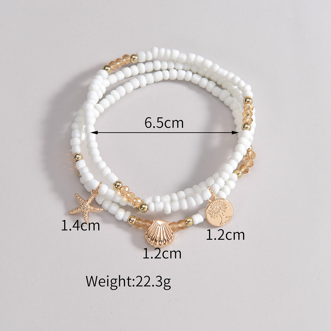 Olivenorma Lot de 3 bracelets de cheville avec pendentif en métal et perles noires et blanches