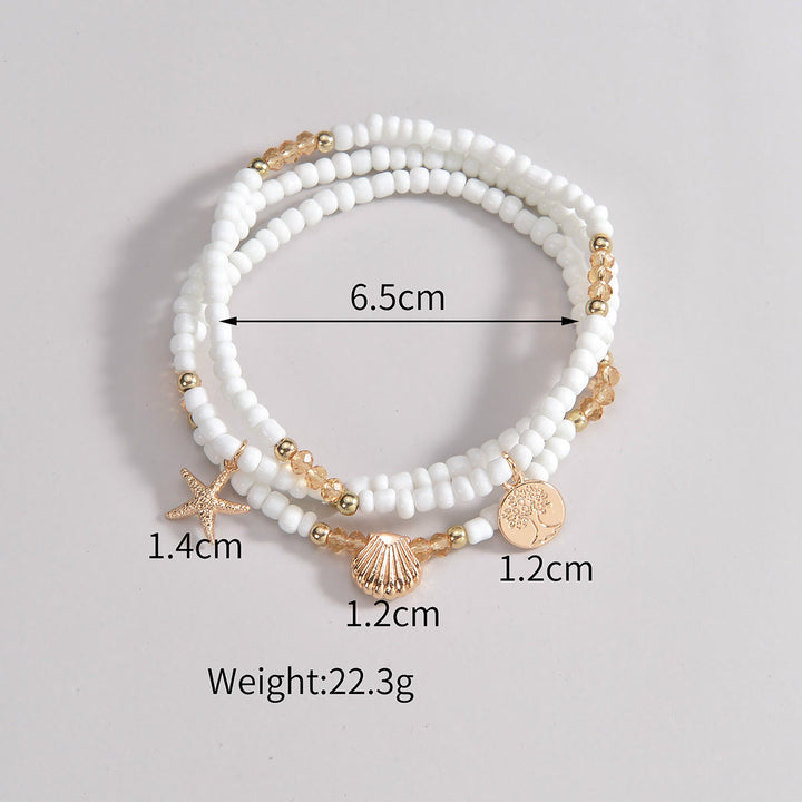 Olivenorma Lot de 3 bracelets de cheville avec pendentif en métal et perles noires et blanches