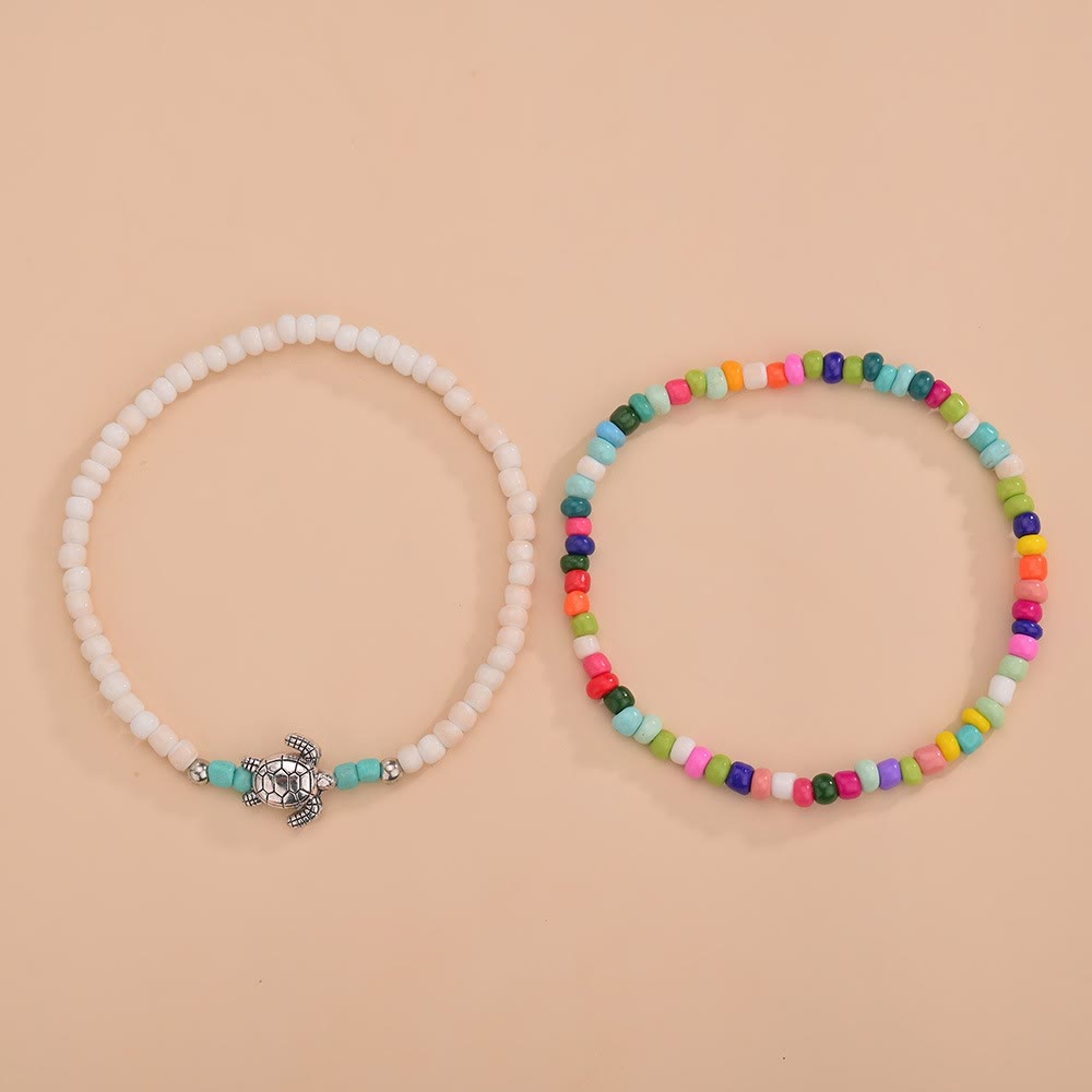 Bracelet de cheville tortue en perles blanches Olivenorma 2 pièces