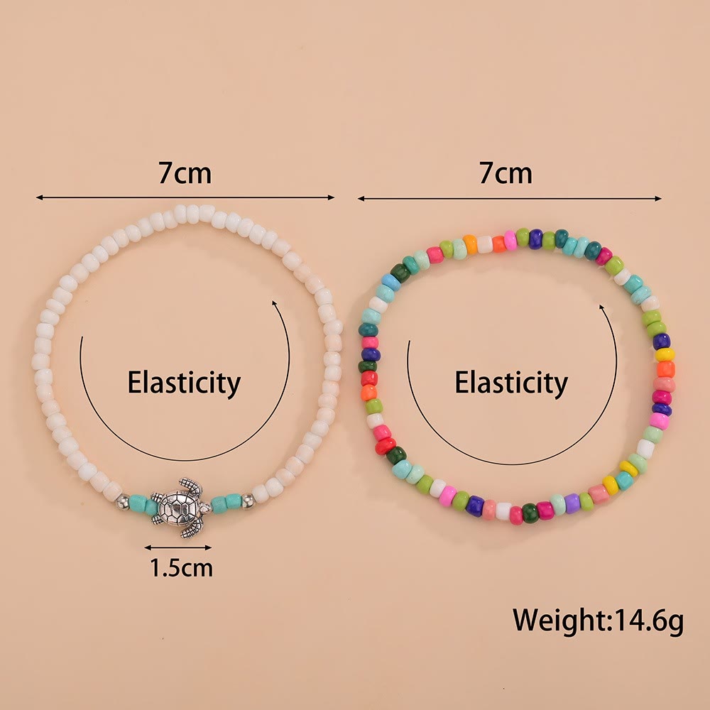 Bracelet de cheville tortue en perles blanches Olivenorma 2 pièces