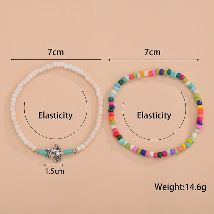 Bracelet de cheville tortue en perles blanches Olivenorma 2 pièces