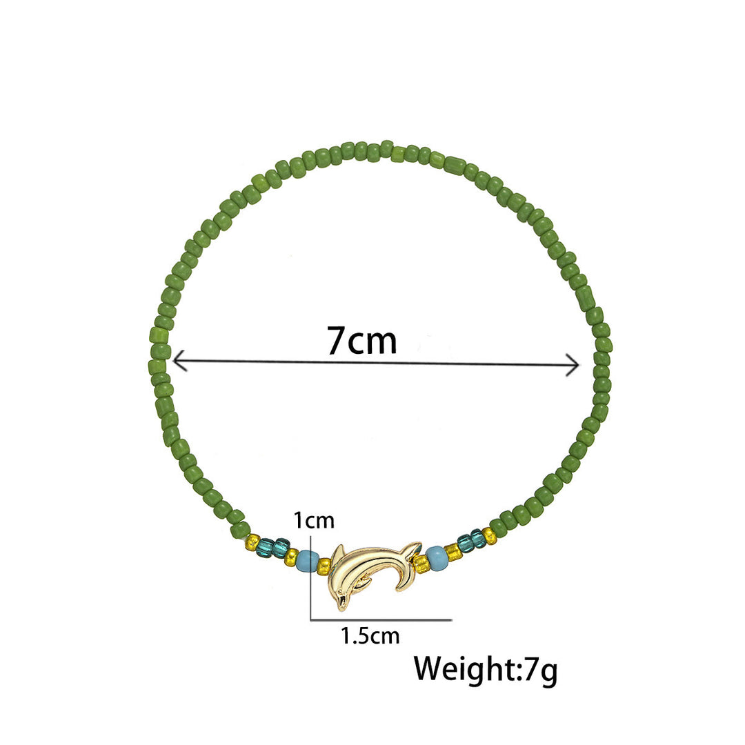 Bracelet de cheville en perles colorées avec dauphin et baleine Olivenorma