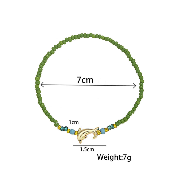 Bracelet de cheville en perles colorées avec dauphin et baleine Olivenorma