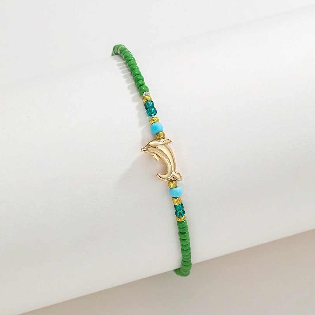 Bracelet de cheville en perles colorées avec dauphin et baleine Olivenorma