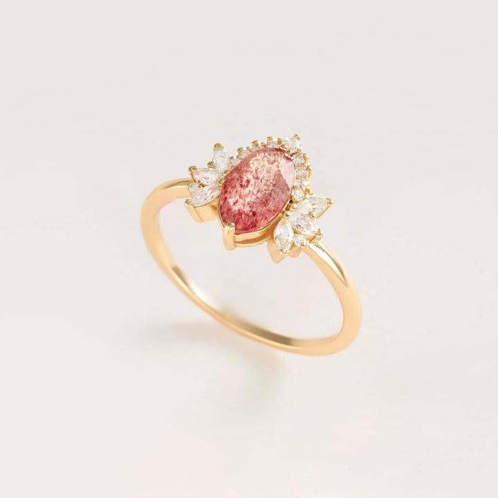 Bague couronne de fleurs en quartz fraise naturel Olivenorma