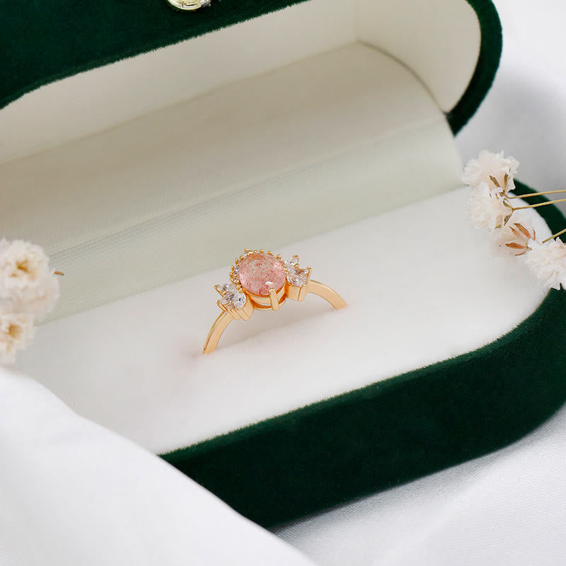 Bague couronne de fleurs en quartz fraise naturel Olivenorma