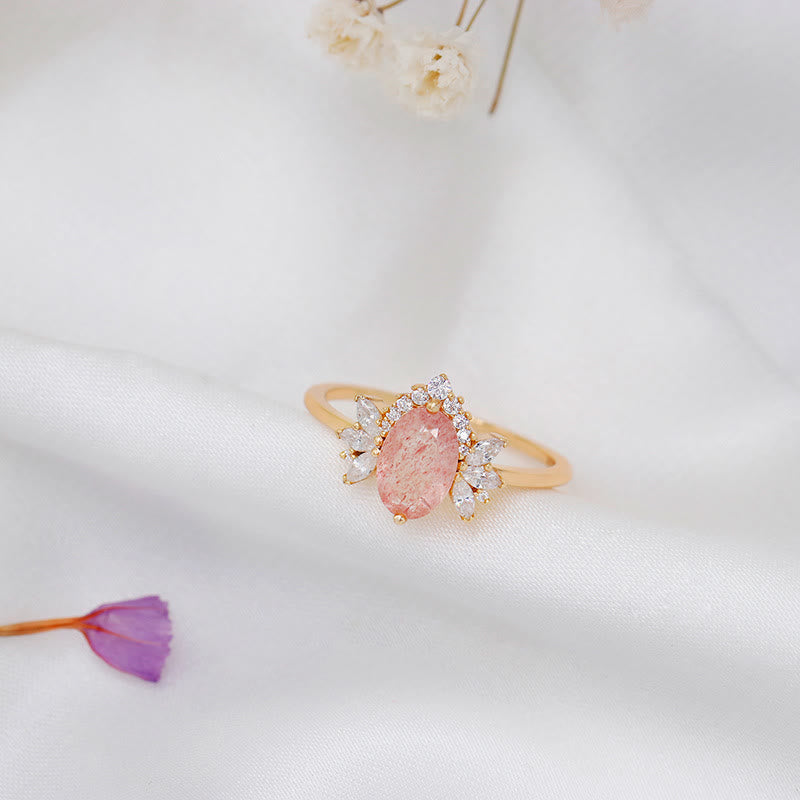 Bague couronne de fleurs en quartz fraise naturel Olivenorma