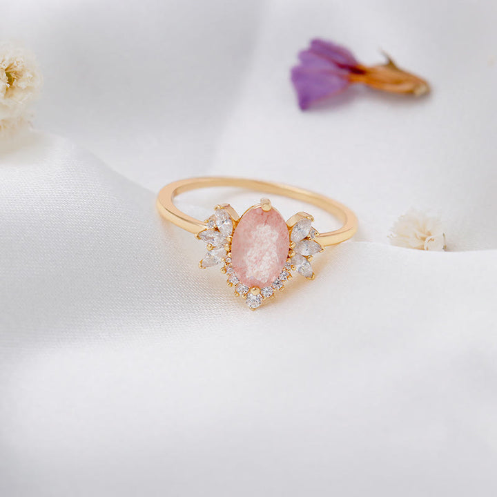 Bague couronne de fleurs en quartz fraise naturel Olivenorma