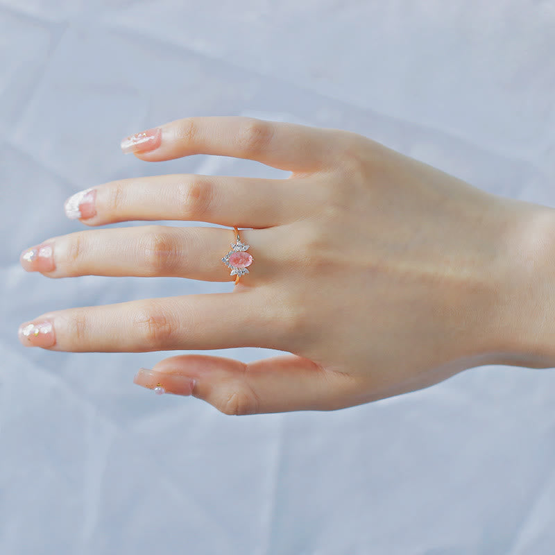 Bague couronne de fleurs en quartz fraise naturel Olivenorma