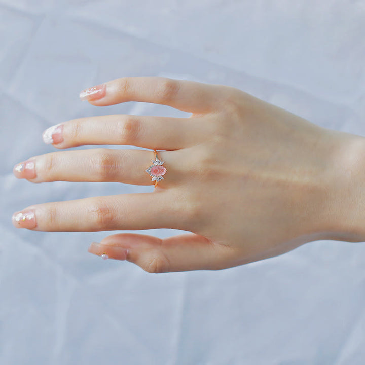 Bague couronne de fleurs en quartz fraise naturel Olivenorma