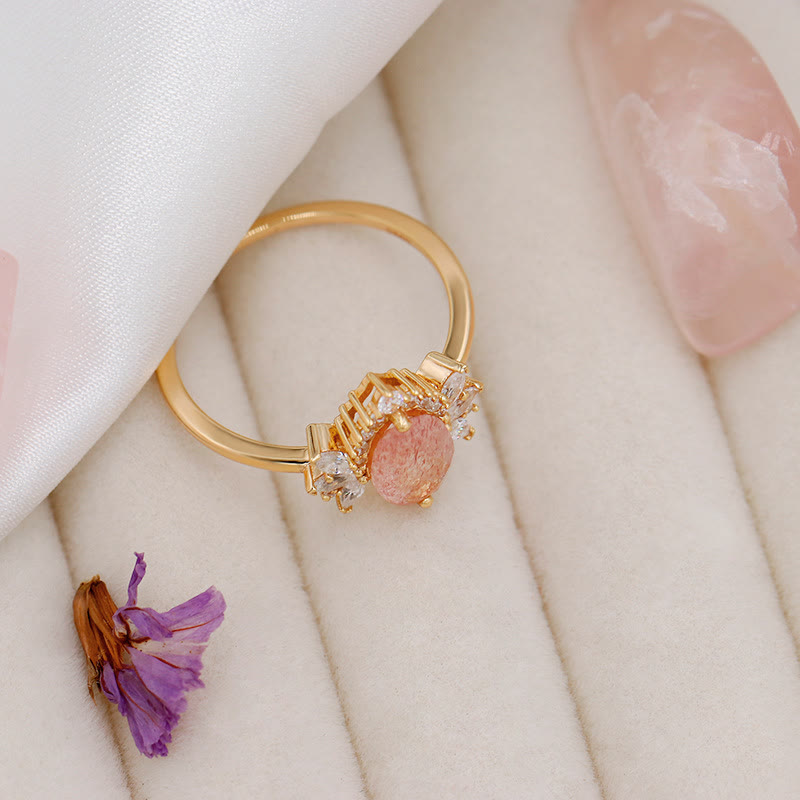 Bague couronne de fleurs en quartz fraise naturel Olivenorma