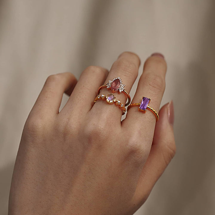 Bague couronne de fleurs en quartz fraise naturel Olivenorma