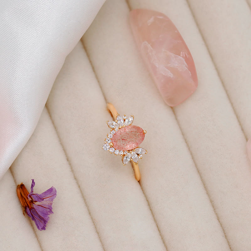 Bague couronne de fleurs en quartz fraise naturel Olivenorma