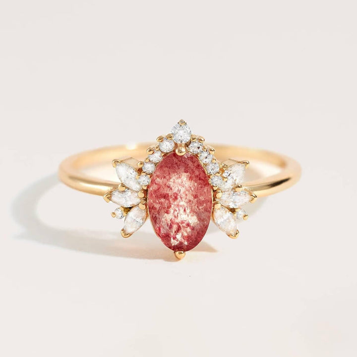 Bague couronne de fleurs en quartz fraise naturel Olivenorma