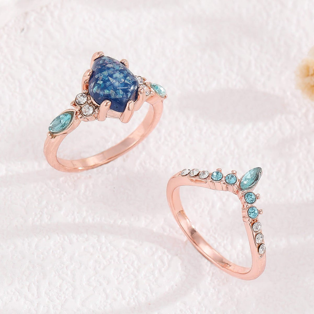Bague couronne en topaze opale bleue Olivenorma 2 pièces
