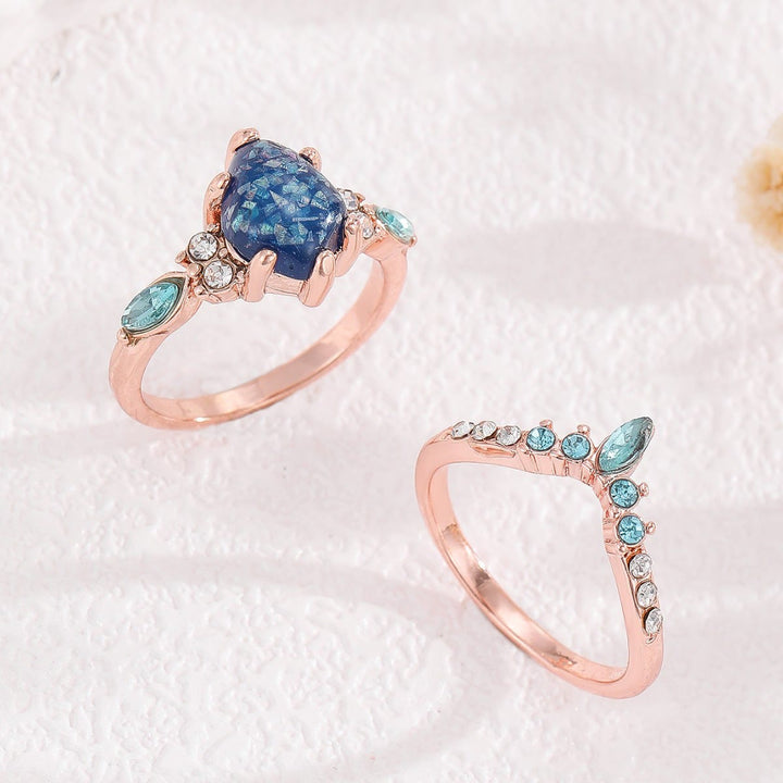Bague couronne en topaze opale bleue Olivenorma 2 pièces
