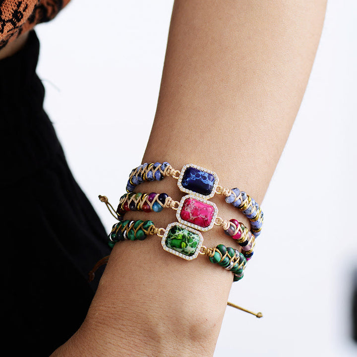 Bracelet tressé Olivenorma en pierre empereur bleu vert rose