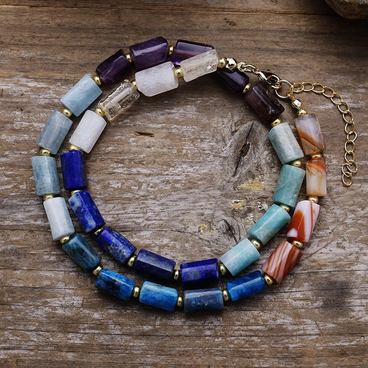 Collier de perles en onyx noir à coupe prismatique Olivenorma