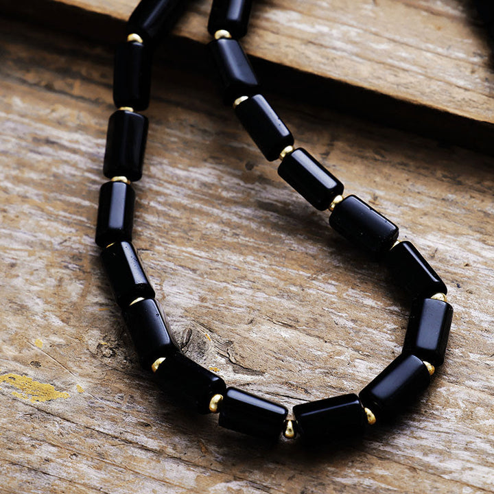 Collier de perles en onyx noir à coupe prismatique Olivenorma