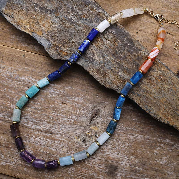 Collier de perles en onyx noir à coupe prismatique Olivenorma