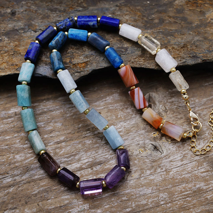 Collier de perles en onyx noir à coupe prismatique Olivenorma