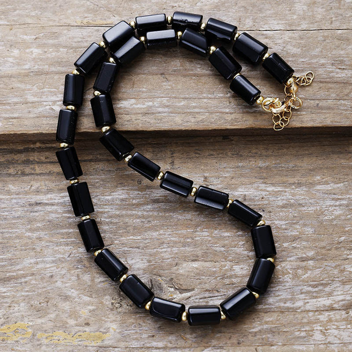 Collier de perles en onyx noir à coupe prismatique Olivenorma