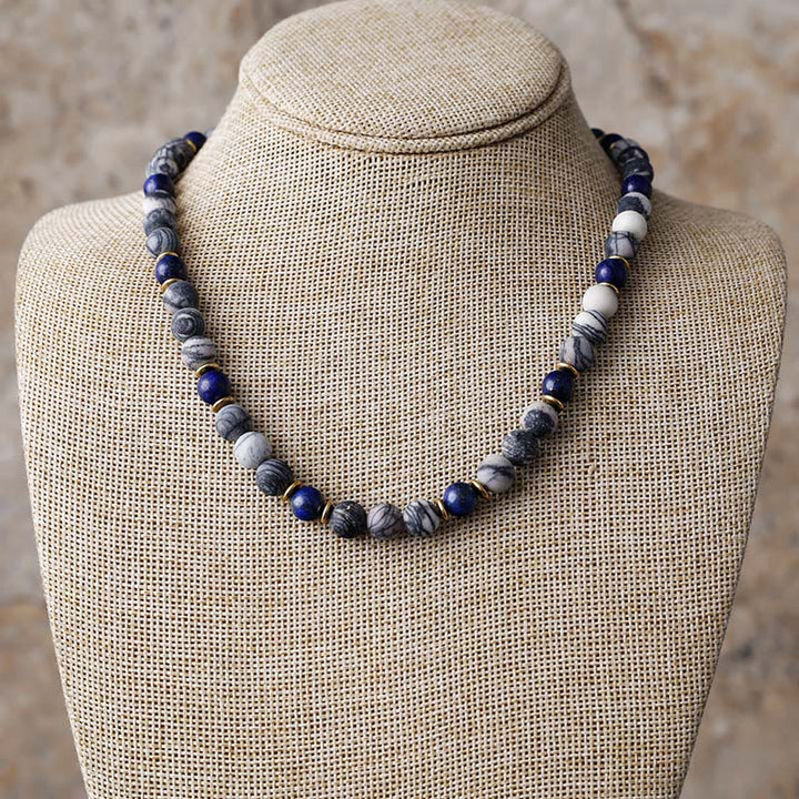 Collier de perles en soie noire et lapis-lazuli Olivenorma