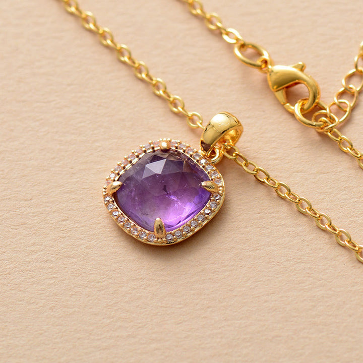 Collier avec pendentif en pierre naturelle à coupe carrée Olivenorma