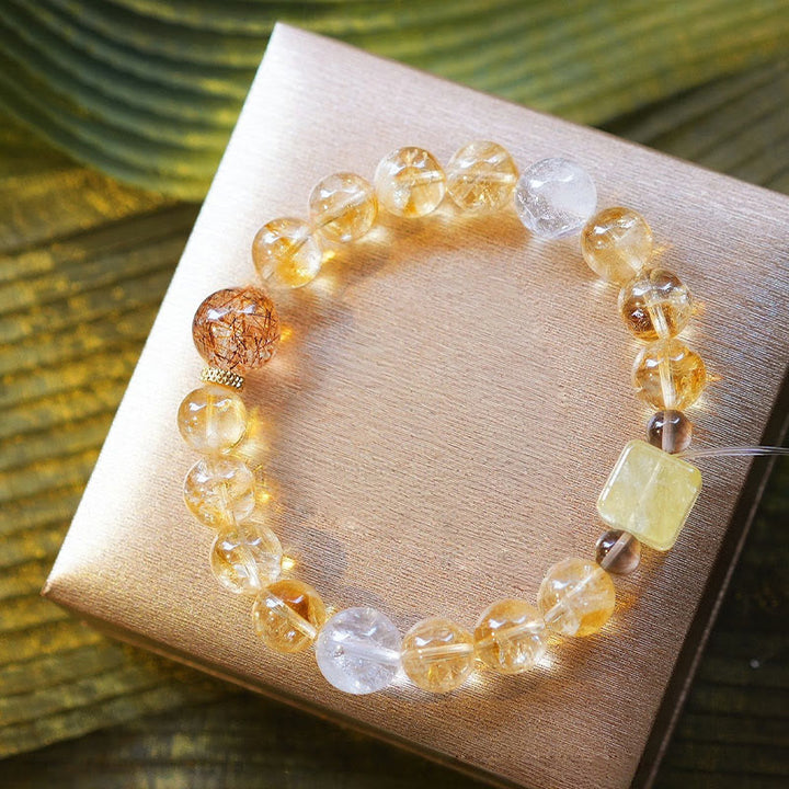 Bracelet en perles de quartz rutile et de citrine en or Olivenorma