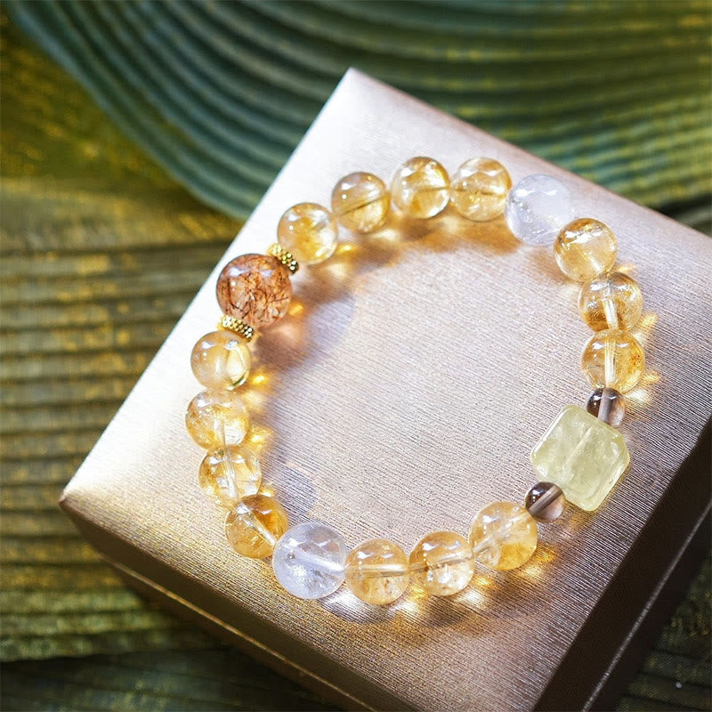 Bracelet en perles de quartz rutile et de citrine en or Olivenorma