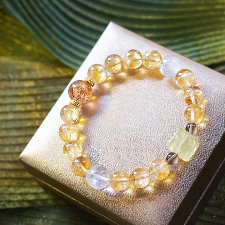 Bracelet en perles de quartz rutile et de citrine en or Olivenorma