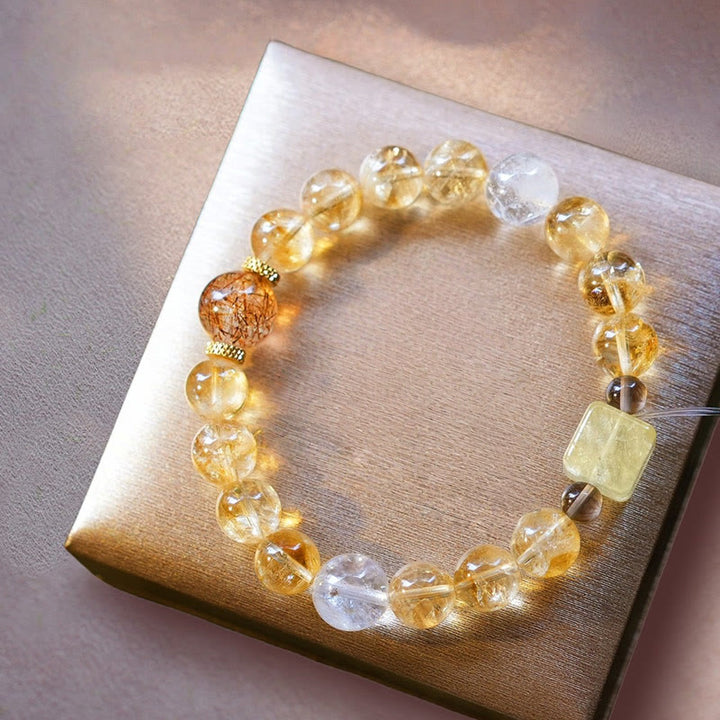 Bracelet en perles de quartz rutile et de citrine en or Olivenorma