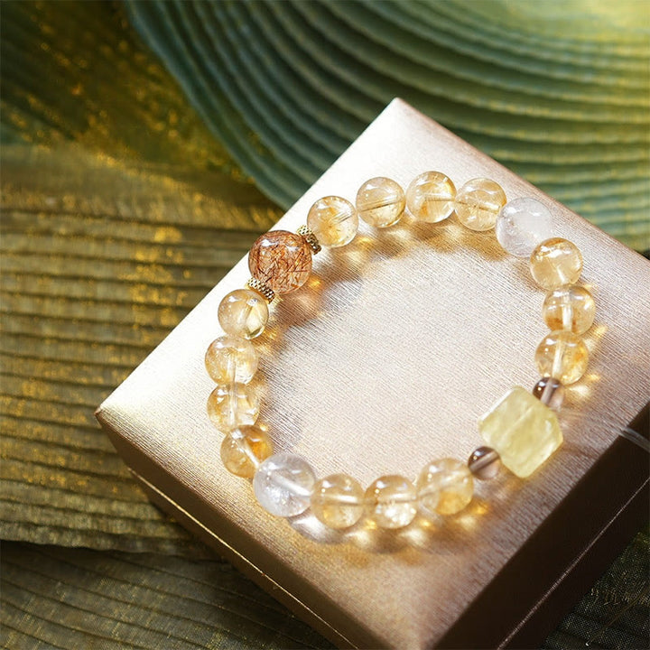 Bracelet en perles de quartz rutile et de citrine en or Olivenorma