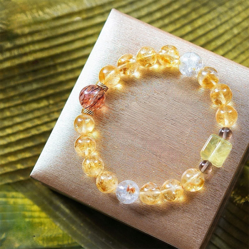 Bracelet en perles de quartz rutile et de citrine en or Olivenorma