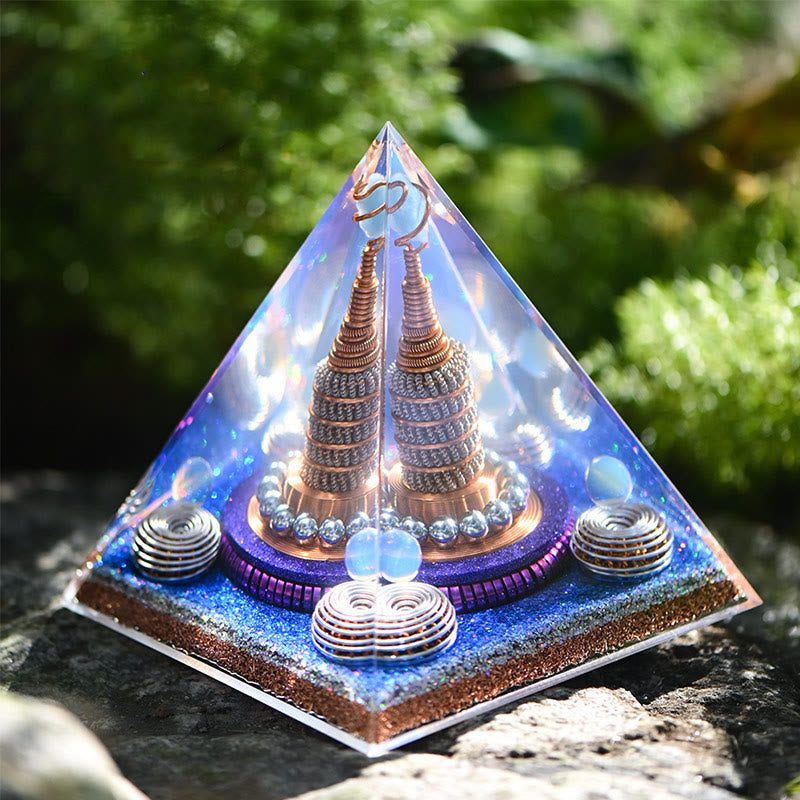 Sphère céleste Olivenorma Opalite Aigue-marine Orgone Pyramide