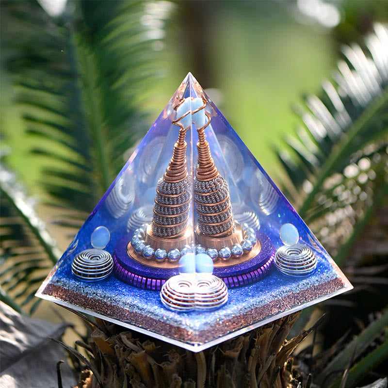 Sphère céleste Olivenorma Opalite Aigue-marine Orgone Pyramide