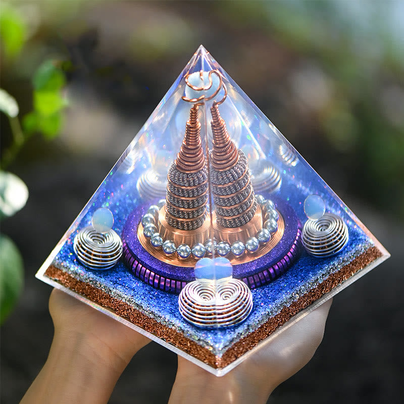 Sphère céleste Olivenorma Opalite Aigue-marine Orgone Pyramide
