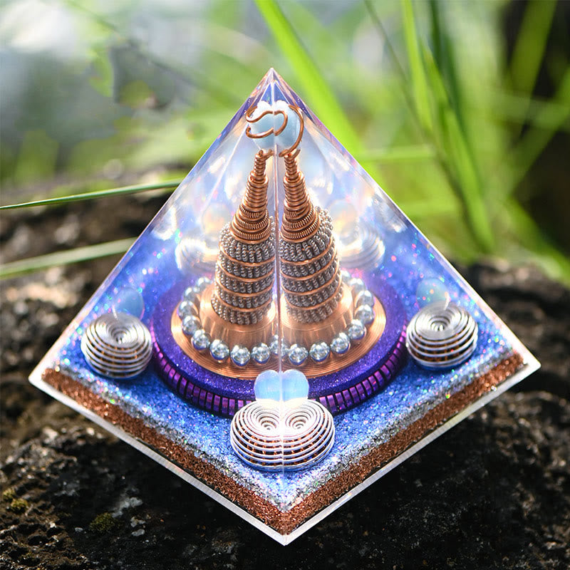 Sphère céleste Olivenorma Opalite Aigue-marine Orgone Pyramide