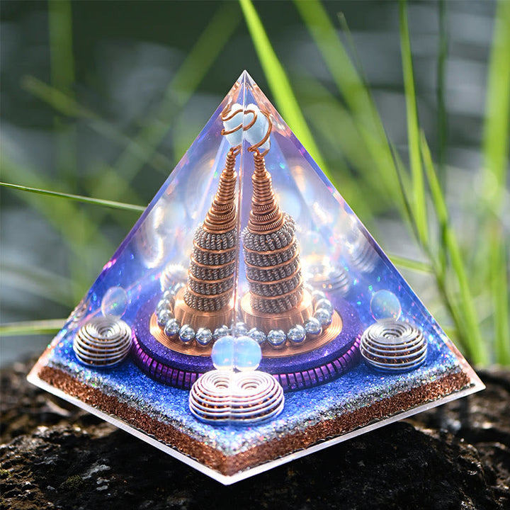 Sphère céleste Olivenorma Opalite Aigue-marine Orgone Pyramide