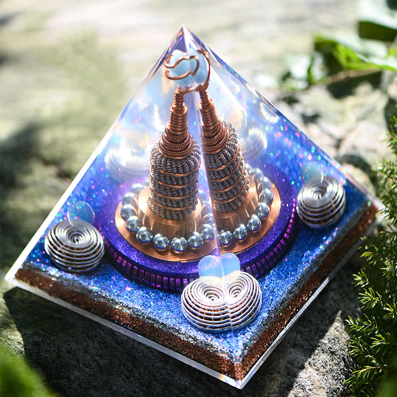 Sphère céleste Olivenorma Opalite Aigue-marine Orgone Pyramide
