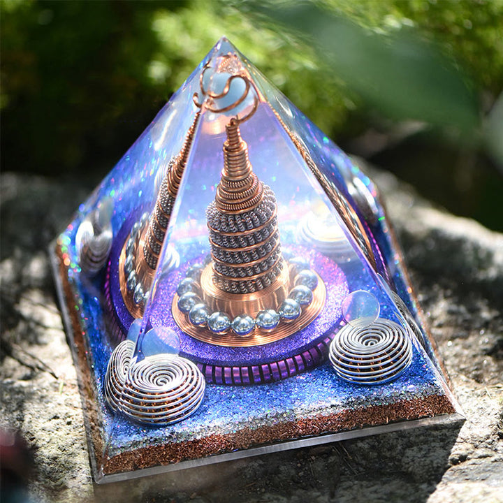 Sphère céleste Olivenorma Opalite Aigue-marine Orgone Pyramide