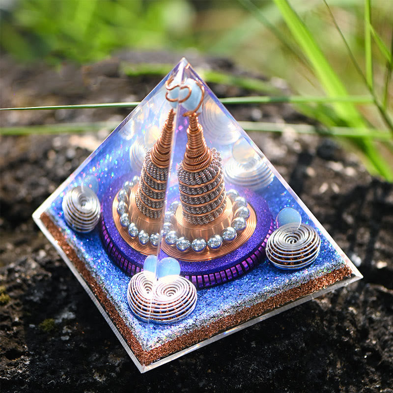 Sphère céleste Olivenorma Opalite Aigue-marine Orgone Pyramide