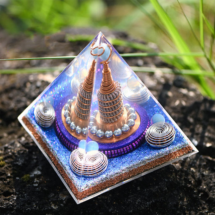 Sphère céleste Olivenorma Opalite Aigue-marine Orgone Pyramide
