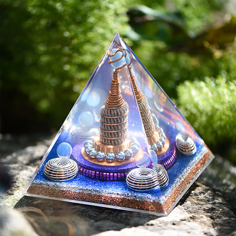 Sphère céleste Olivenorma Opalite Aigue-marine Orgone Pyramide