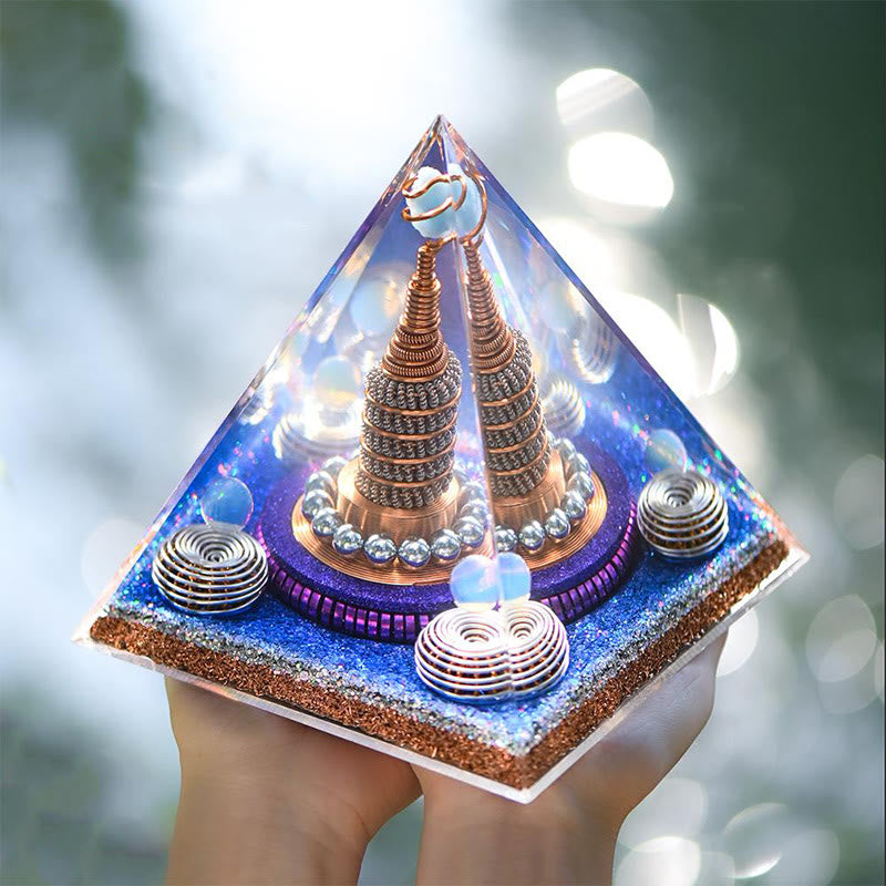 Sphère céleste Olivenorma Opalite Aigue-marine Orgone Pyramide