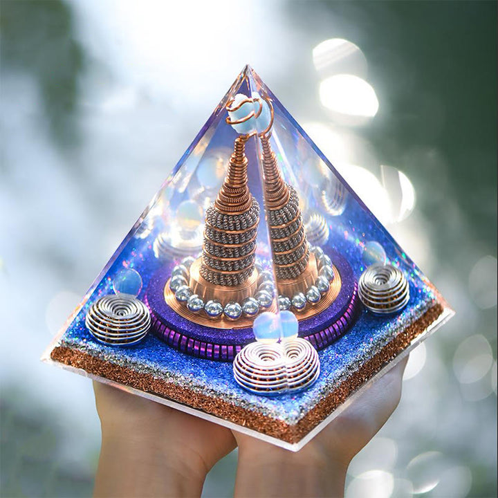 Sphère céleste Olivenorma Opalite Aigue-marine Orgone Pyramide