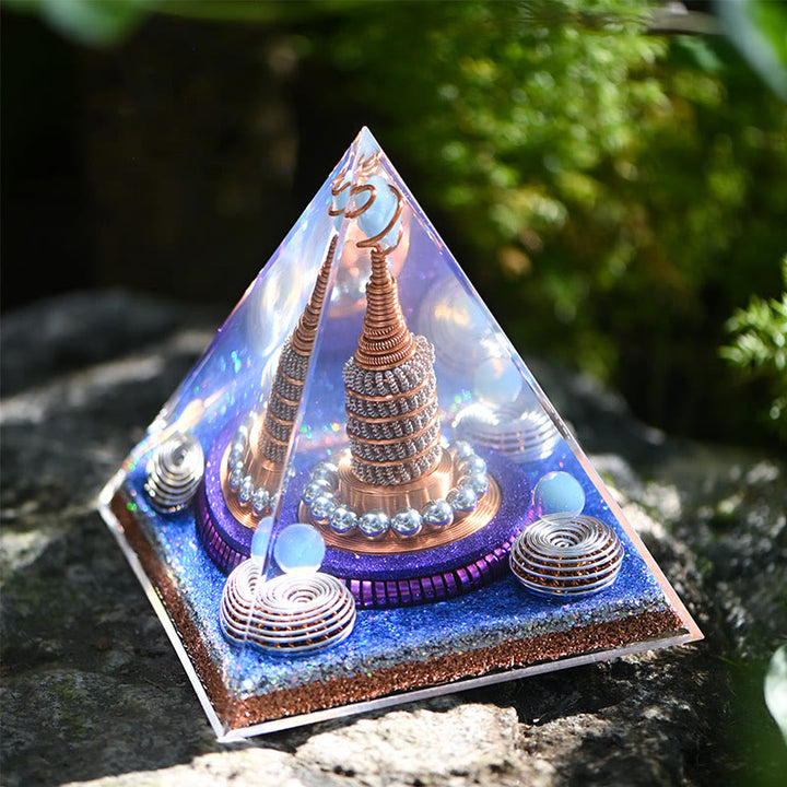 Sphère céleste Olivenorma Opalite Aigue-marine Orgone Pyramide