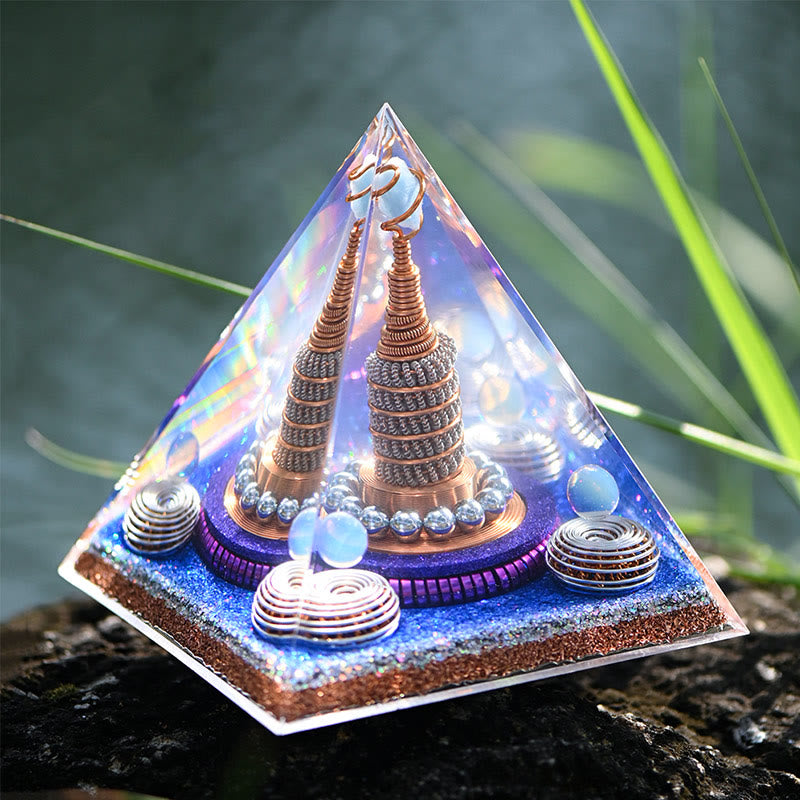 Sphère céleste Olivenorma Opalite Aigue-marine Orgone Pyramide