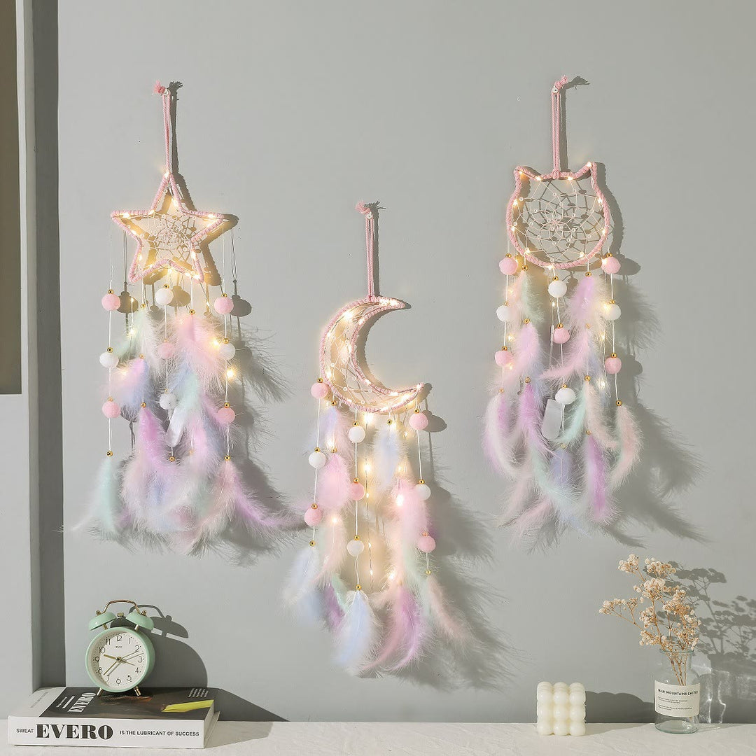 Attrape-rêves Olivenorma en forme de chat mignon, lune et étoiles